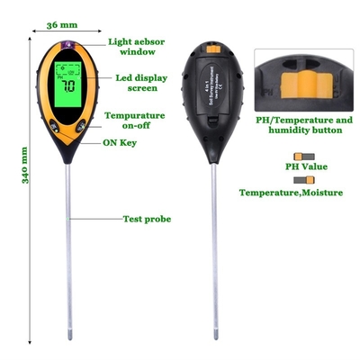 LCD-Display Digital 4 in 1 Boden-PH-Meter mit Temperatur-Feuchtigkeit-Sonnenlicht-Tester