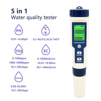 Mehrparameter pH-Meter 5 in 1 TDS/EC/Salzgehalt/TEMP-Tester mit austauschbarer Elektrode
