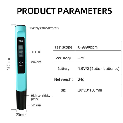 Kundenspezifischer Support ODM Digital Purity Tester zur Messung von Temperatur und TDS-Niveaus