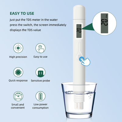 Hochgenaues TDS-Meter Ein-Knopf-Stift Typ 0-9990ppm Messbereich ±2% Genauigkeit