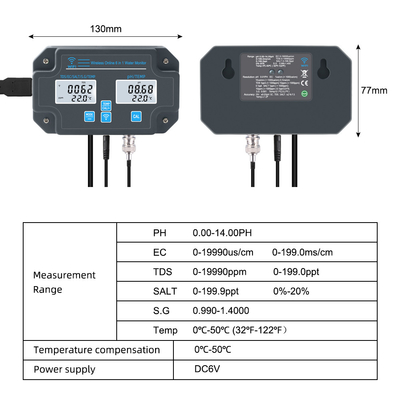 WLAN-Wassertester PH-3988 6 in 1 Salz S.G.Temp PH EC TDS Meter für Aquarien