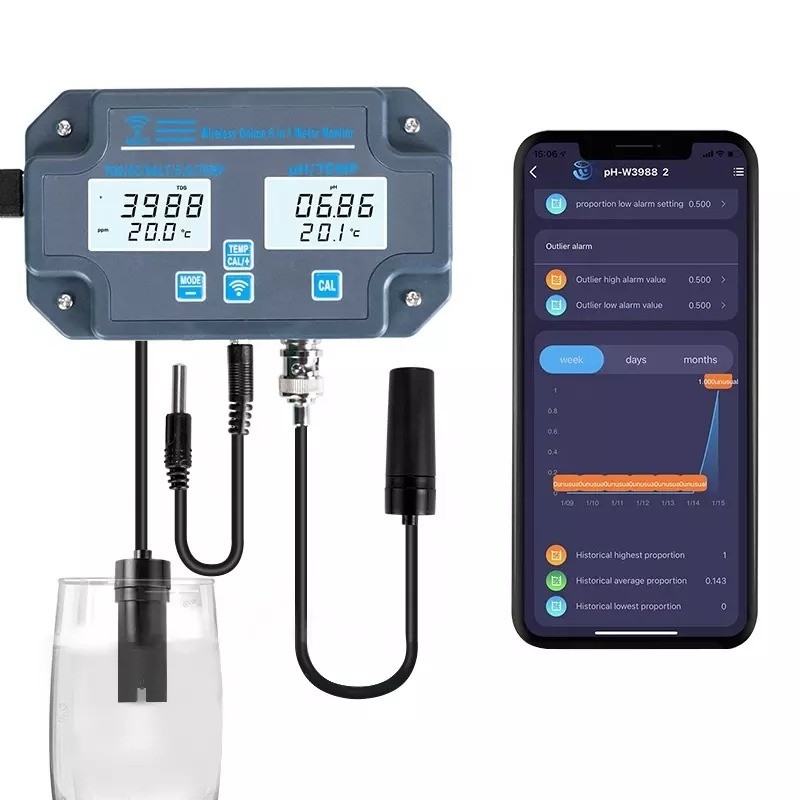 WLAN-Wassertester PH-3988 6 in 1 Salz S.G.Temp PH EC TDS Meter für Aquarien